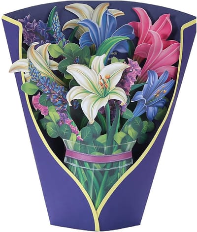 Home & Marker - 3D Eeuwig Bloemenboeket - Pop-Up Wenskaart - Blauwe lelies - Met Wenskaartje - Inclusief Envelop - PETALORA