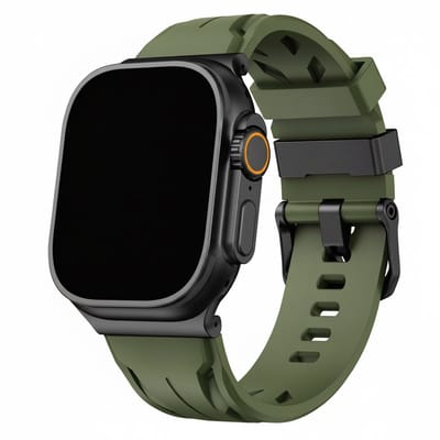 Siliconen bandje - geschikt voor Apple Watch series 1/2/3/4/5/6/7/8/9/10/11/ SE (1,2,3) / Ultra (1,2,3) met maat 44 mm / 45 mm / 46 mm / 49 mm - rvs gespsluiting - army groen