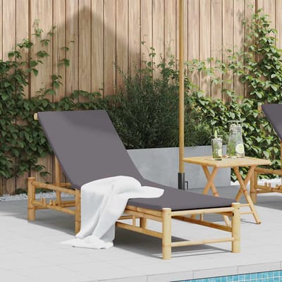 vidaXL - Ligstoel - met - kussens - 55x199x30 - cm - bamboe