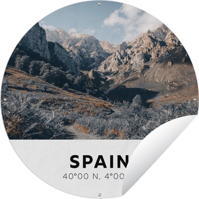 Tuincirkel Spanje - Bergen - Wolken - 60x60 cm - Ronde Tuinposter - Buiten