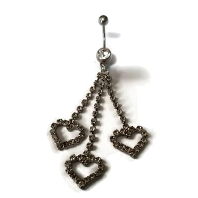 Aramat Jewels | Piercings | Lange Navelpiercing met 3 Hartjes | | | |15mm | Staal | Volwassenen | Verkleurd niet