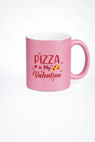 Roze Glitter Mok 'Pizza is My Valentine' - Uniek Valentijnsdag Cadeau voor Pizza Liefhebbers