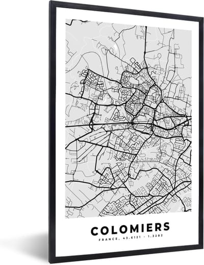 Fotolijst incl. Poster - Frankrijk - Colomiers - Stadskaart - Plattegrond - Kaart - 40x60 cm - Posterlijst