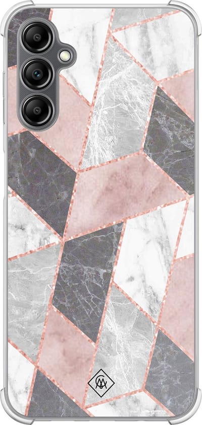 Casimoda® hoesje - Geschikt voor Samsung Galaxy A14 5G - Stone grid marmer / Abstract marble - Shockproof case - Extra sterk - TPU/polycarbonaat - Roze, Transparant