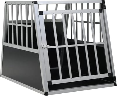 Transportkooi Hond - Reiskooi Auto - Veilig Vervoer - Aluminium Constructie - 65 x 91 x 69.5 cm - Zilverkleurig
