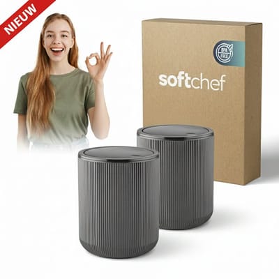 Soft Chef Elegant Prullenbak Antraciet – 2-delige set (2 stuks dezelfde maat) – 6 liter – Compact & Modern Design – BPA-vrij – Eigen productie