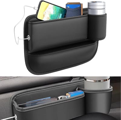 Organiser voor Auto Console 30 x 20 x 2.5 cm, Zwart met Openingen voor Kleine Voorwerpen en Mobiele Telefoons, Perfect voor Bestuurdersstoel