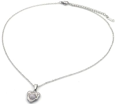 Ketting met Hart - Zilverkleurig - Hart met Stenen Hart - RVS - Stainless Steel – valentijn – cadeau