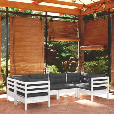 vidaXL - 6-delige - Loungeset - met - kussens - grenenhout - wit