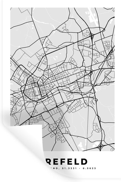 Muurstickers - Sticker Folie - Duitsland- Krefeld - Stadskaart - Plattegrond - Kaart - 20x30 cm - Plakfolie - Muurstickers Kinderkamer - Zelfklevend Behang - Zelfklevend behangpapier - Stickerfolie