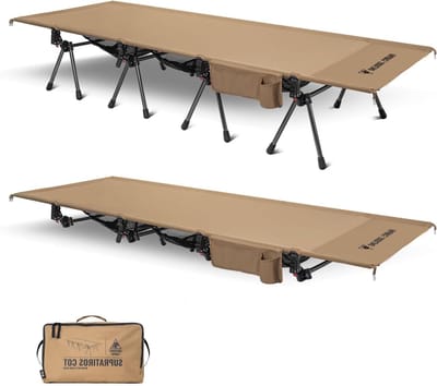 Inklapbaar Veldbed - Campingbed Opvouwbaar - Outdoor Ontspanning - Verstelbare Hoogte - XXL 220x80cm - Coyote Bruin