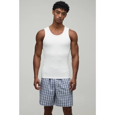 Geribbelde Muscle Fit Tanktop & Baggy Fit Short Loungeset | Blue | Size Small