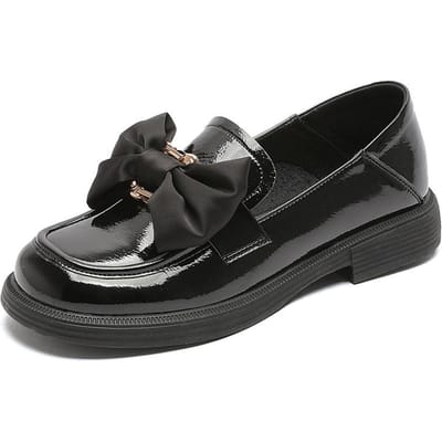 Dames Mocassins van Koeienhuid Lente Nieuw Lakleer Zoete Strik Platte Kleine Leren Schoenen Enkelschoenen 39