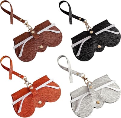 4-delige leren zonnebril tas, draagbare brillen pouch met lanyard, beschermhoes voor zonnebrillen, multifunctionele brillentas in meerdere kleuren