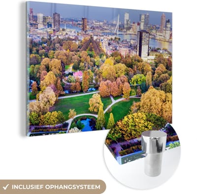 MuchoWow® Glasschilderij 60x40 cm - Schilderij acrylglas - Rotterdam - Nederland - Boom - Foto op glas - Schilderijen
