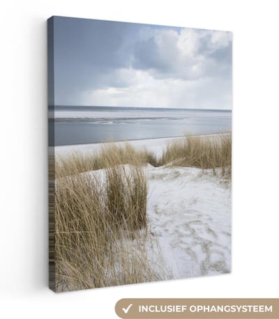Canvas schilderij 30x40 cm - Wanddecoratie Noordzee - Duinen - Water - Muurdecoratie woonkamer - Slaapkamer decoratie - Kamer accessoires - Schilderijen op canvas