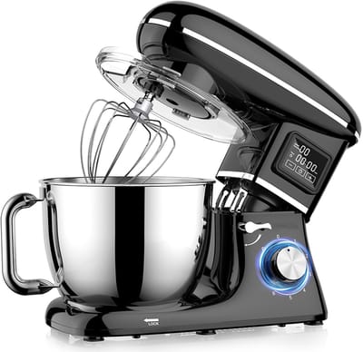 SHANNA Digitale Keukenmachine – 1600W Zuiver Koper – Standmixer – Bakmachine - 6,2L RVS Mengkom – Met LCD Timer, Deeghaak, Garde en Complete Bakaccessoires – Zwart