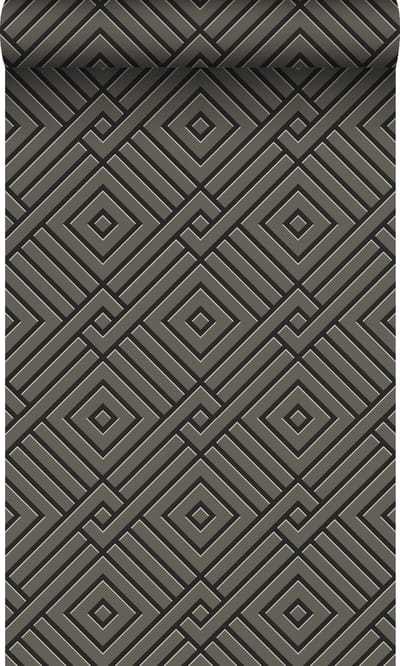 Origin Wallcoverings behang 3D grafisch motief taupe grijs en zwart - 50 x 900 cm - 347980
