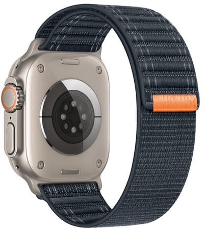 Stravo Nylon Wave Bandje met Klittenbandsluiting – Zacht & Ademend – Geschikt voor Apple Watch 46mm (Series 11/10), 45mm (Series 9/8/7), 44mm (Series 6/5/4, SE 3/2/1), 49mm (Ultra 3/2/1) – Donkerblauw