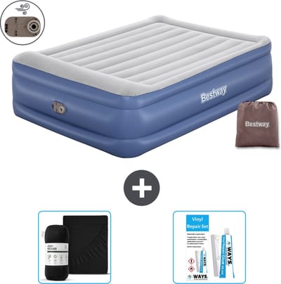 Bestway luchtbed - 2-Persoons - 152 x 203 x 56 cm - Grijs/Blauw - Inclusief pomp - Hoeslaken en Reparatieset