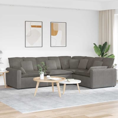 vidaXL - Modulaire - bank - met - kussens - corduroy - stof - lichtgrijs