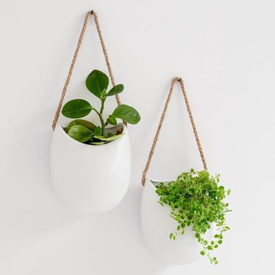 Famanu – Set van 2 wandplantenpotten van keramiek, moderne wanddecoratie voor binnen, balkon en tuin, matte witte afwerking
