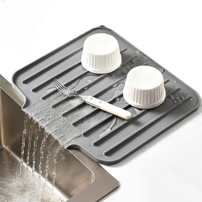 Siliconen Afdruipmat - Keukenmat Lekbak - Afwas Drogen - Met Afvoeruitgang - 35 x 30 cm - Grijs