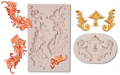 Allecto - Barok Siliconen Vorm - Herbruikbare Cake Decoratie - Grijs - 3D Fondant Mallen - Ideaal voor Taartdecoratie - 2 Stuks