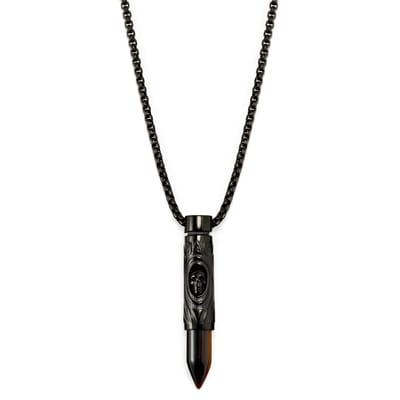 Rico Zwarte Ketting met Kogelhanger van Tijgeroog met Schedel