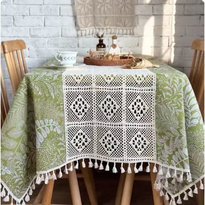 Pastorale Stijl Bladeren Gebroken Bloemen Tafelkleed Retro Katoen Linnen Kant Tafelkleed Salontafel Balkon Eetkamer Decoratie Tafelkleed 140x140cm