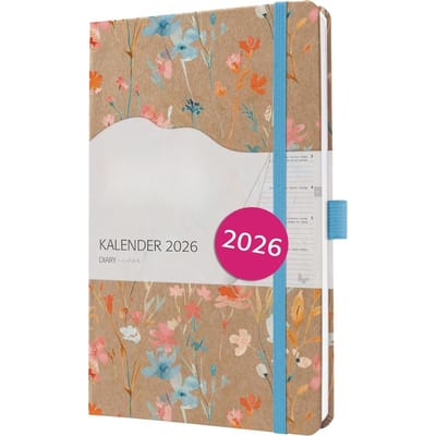 Famanu – Weekagenda 2026 A5 hardcover met bruin blauw multicolor design, overzichtelijke weekstructuur en premium afwerking