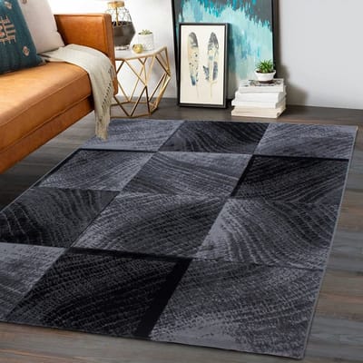 Flycarpets Marlon Vloerkleed Geblokt - Laagpolig - Zwart / Grijs - 280x370 cm