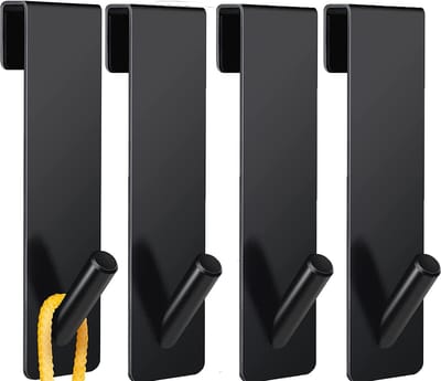 No Drilling Shower Hooks - 4 Pcs - Rvs Towel Hooks voor Hanging - Rubber Bescherming voor Shower Stall - Badkamer(17.8cm Zwart)