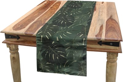 ABAKUHAUS Tropische tafelloper – Monstera-bladeren – 40x180 cm – grijs/groen