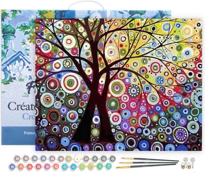 Figured'Art Schilderen op Nummer Volwassenen met lijst - Boom met gebrandschilderd glaseffect - Handwerk acrylverf Kit DIY Compleet - 40x50cm Canvas al ingelijst
