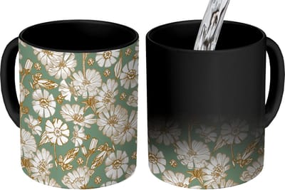 Magische Mok - Foto op Warmte Mokken - Koffiemok - Bloem - Art nouveau - Design - Magic Mok - Beker - 350 ML - Theemok