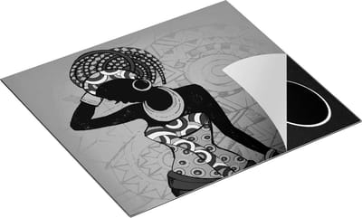 Chefcare Inductie Beschermer Getekende Afrikaanse Vrouw - Abstract - Zwart Wit - 60x50 cm - Afdekplaat Inductie - Kookplaat Beschermer - Inductie Mat
