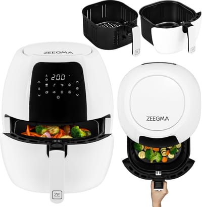 Zeegma KNAPPER GRAND Airfryer XXL - Heteluchtfriteuse 1800 W met 9 Kookprogramma’s, 6L Mand, 7,7L Kom, Temperatuurbereik van 60-200°C, Vaatwasmachinebestendig, Snelle Opwarming en Vetvrije Bereiding van Maaltijden voor het Hele Gezin