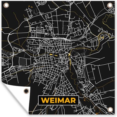Tuin poster Goud – Duitsland – Plattegrond – Gold – Stadskaart – Kaart – Weimar - 200x200 cm - Tuindoek