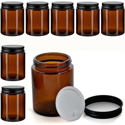 longziming -Braunglas Pot - Bernsteinglas Container - Opbergpot - UV-Bescherming - Lekvrij Decksels - Duurzaam Glas - BPA-Vrij - Veilige Opslag - 8 Stuks
