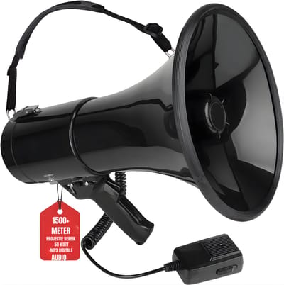 REN® Megafoon - Megafoon met Sirene - Megafoons - Megafoon Oplaadbaar - Zwart - 25cm x 25cm x 36cm