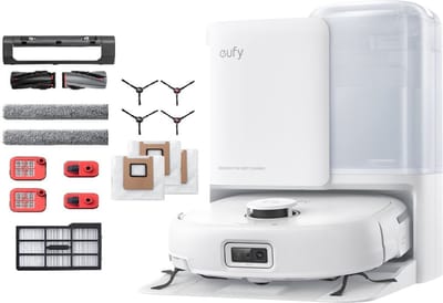 eufy Omni E25 - Robotstofzuiger met Vervangingssets - HydroJet dweilsysteem - 20.000 Pa zuigkracht - DuoSpiral borstels die ontklitten - CornerRover arm voor het schoonmaken van hoeken - alles-in-één station