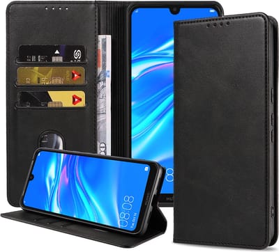 Smartphonica Telefoonhoesje geschikt voor Huawei Y7 (2019) kunstleren Hoesje met Magnetische sluiting en Pasjeshouders Book Case met Klepje - Zwart geschikt voor Huawei Y7 (2019)