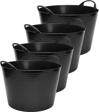 Garronda 25L 4-Pack flexibele kunststof kuip – Voederbak – Emmer – Tubtrug – Wasmand – Zwart - GD-STIC-ElasticBasket