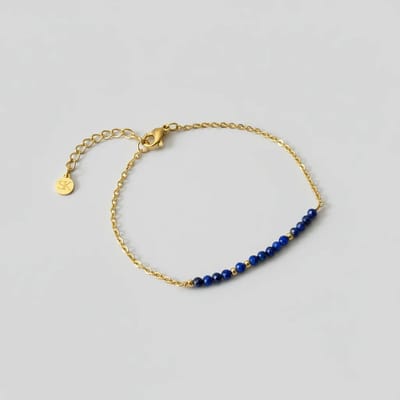Armband goudkleurig - Lapis Lazuli - Stainless steel dames armband - Edelsteen - Natuursteen - SK Sieraden - Verstelbaar