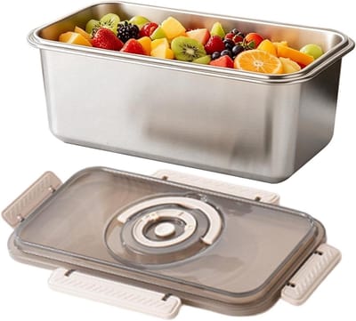 Brood Bewaardoos - Broodtrommel Metel - Brood Vers Houden - Luchtdichte Opslag - 35.5L x 19.8W x 14.3H cm - Zilver