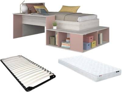 Vente-unique Combinatiebed hout roze 90 x 200 cm RIGALI