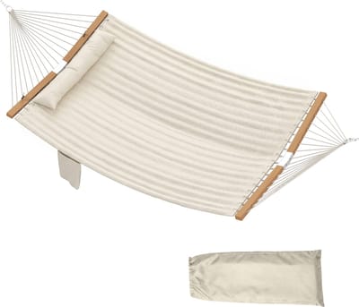 325cm Hangmat met extra lang kussen, gewatteerde stof, tijdschriftenvak, voor binnen en buiten, Crème