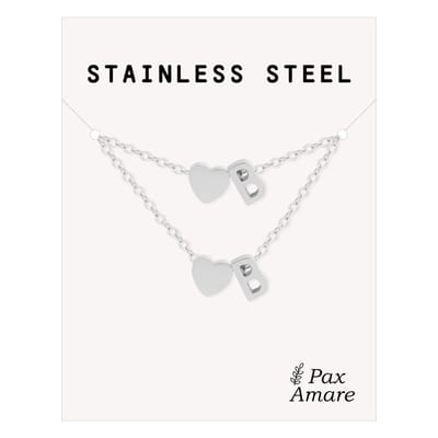 Initiaal Ketting & Armband set met Letter B Zilverkleurig - Stainless Steel - Met letter & Hartje! - Naam Ketting Cadeau - Sieraden Set op Kaartje - Pax Amare