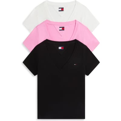 Tommy Hilfiger 3-pack V-neck Tee Black/ecru/pink Daisy Größe: S | Hemden Outlet | Damen | Schwarz